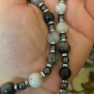 Elegant Hematite  and Tourmaline Beaded Jewelry Set